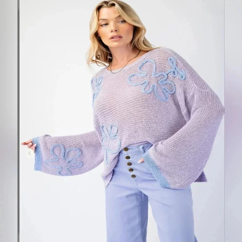 FINAL SALE!!! EASEL Flower Patterned Knit Sweater Tunic #334-338 - Picture 1 of 10